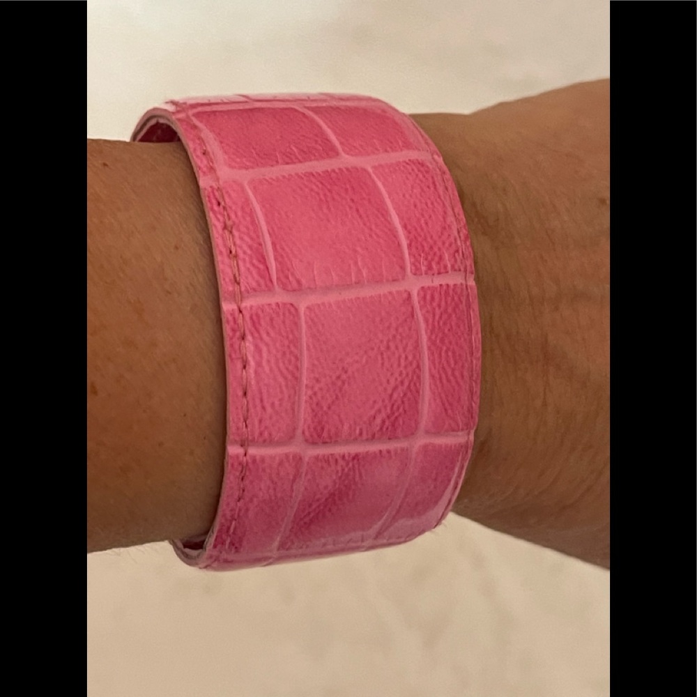 Hot Pink Faux Alligator Leather Cuff